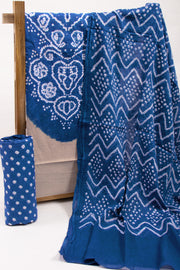 Blue Bandhani Mukaish Embroidery 3 Piece Salwar Suit Material 10075471