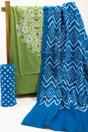 Green Bandhani Mirror Work 3 - Piece Salwar Suit Material 10075477