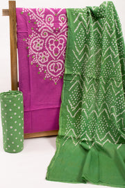 Pink Bandhani Mirror Work 3 - Piece Salwar Suit Material 10075478