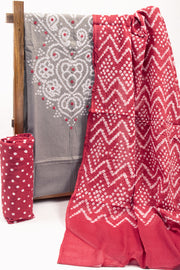 Grey Bandhani Mirror Work 3 - Piece Salwar Suit Material 10075479