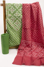 Green Bandhani Mirror Work 3 Piece Salwar Suit Material 10075484