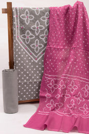 Grey Bandhani Mirror Work 3 Piece Salwar Suit Material 10075485