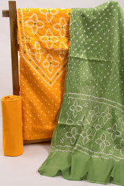 Yellow Bandhani Mirror Work 3 Piece Salwar Suit Material 10075486