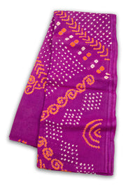 Purple Bandhani Mulmul Cotton Saree 10075489