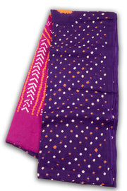Purple Bandhani Mulmul Cotton Saree 10075498