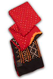 Red Bandhani Mulmul Cotton Saree 10075500