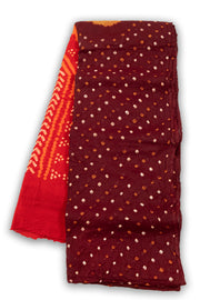 Brown Bandhani Mulmul Cotton Saree 10075502