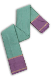 Kanjivaram Vegan Viscose Silk Saree Turkish Blue Color Block Design 10075551