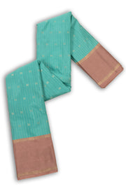 Kanjivaram Vegan Viscose Silk Saree Strong Cyan Color Block Design 10075562