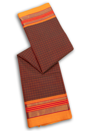 Marron Handloom Chettinad Cotton Saree 10075908