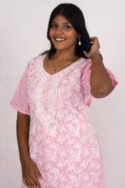 Pink Chikankari Embroidery Viscose Silk Co- ord Set 10076420