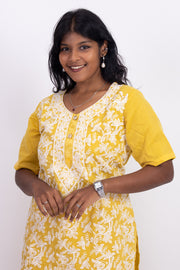 Yellow Chikankari Embroidery Viscose Silk Co- ord Set 10076190