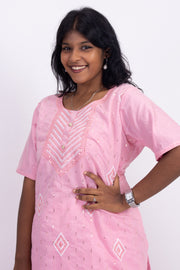 Pink Sequin Embroidery Viscose Silk Co- ord Set 10076191