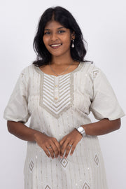 Grey Sequin Embroidery Viscose Silk Co- ord Set 10076192