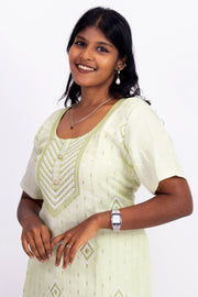 Green Chikankari Embroidery Viscose Silk Co- ord Set 10076194