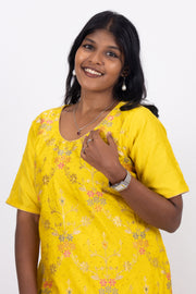 Yellow Mukaish Embroidery Viscose Silk Co- ord Set10076195