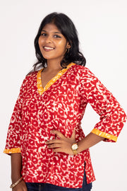 Red Batik Printed Rayon Kurti 10076409