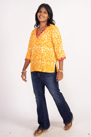 Yellow Batik Printed Rayon Kurti 10076410