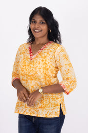 Yellow Batik Printed Rayon Kurti 10076414