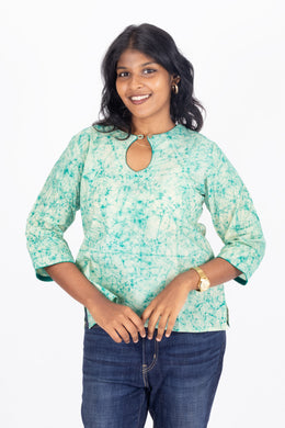 Green Batik Printed Rayon Kurti 10076415