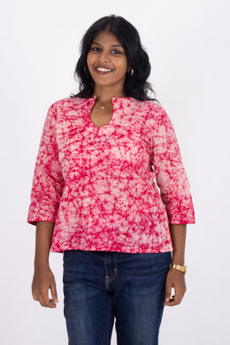 Pink Batik Printed Rayon Kurti 10076417