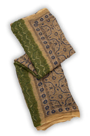 Brown Ajrakh Printed Kota Silk Cotton Saree Without Blouse 10076923
