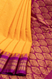 Orange Handloom Gadwal Kuttu Cotton Saree With Checks Design 10076425