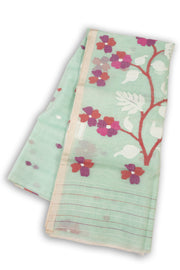 Green Handloom Jamdani Muslin Silk Saree 10076441