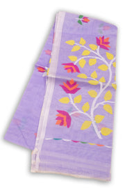 Lavender Handloom Jamdani Muslin Silk Saree 10076445