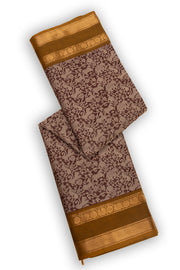 Chocolate Coffee Brown Handloom Vanashringaram Kanchi Cotton Saree with Peacock Zari Border 10076465