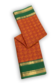 Rustic Maroon Handloom Kanchi Cotton Saree with Peacock Motifs And Rudhraksham Zari Border 10076469