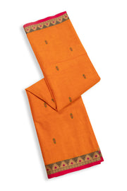 Pumpkin Glow Orange Handloom Kanchi Cotton Saree with Temple Border 10076584
