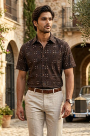 Brown Half Sleeve Ajrakh Printed Cotton Mens Shirt 10076829