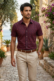 Voilet Indigo Handblock Print Cotton Mens Halfsleeve Shirt 10076836