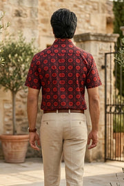 Violet Handblock Indigo Printed Cotton Half Sleeve Men's Shirt 10076838