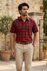 Violet Handblock Indigo Printed Cotton Half Sleeve Men's Shirt 10076838