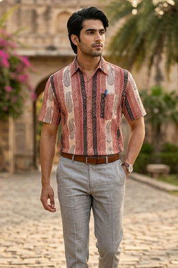 White Bagh Printed Half Sleeve Mens Cotton Shirt 10076853