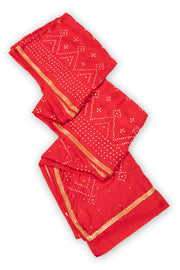 Red Bandhani Mulberry Silk Saree With Sequins Embroidery 10076904