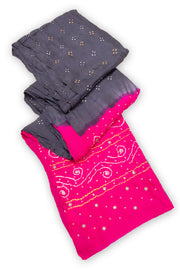 Grey Bandhani Mulberry Silk Saree 10076909