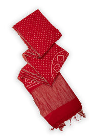 Tomato Red Bandhani Khadi Cotton Saree 10076914