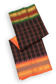 Black Gadwal Kuttu Silk Saree With Temple Border 10077045