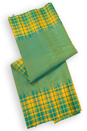 Teal Green Gadwal Kuttu Silk Saree With Checks Border 10077046