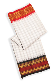 White Gadwal Kuttu Silk Saree With Temple Border 10077048
