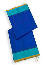 Blue Gadwal Kuttu Silk Saree With Temple Border 10077050