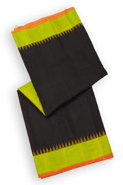 Black Gadwal Kuttu Silk Saree With Temple Border 10077054