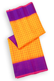 Orange Gadwal Kuttu Silk Saree With Temple Border 10077055
