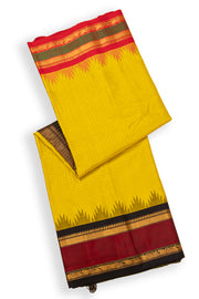 Yellow Gadwal Kuttu Silk Saree With Temple Border 10077061