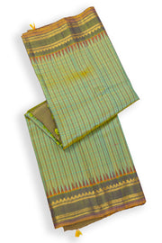 Olive Green Gadwal Kuttu Silk Saree With Temple Border 10077062
