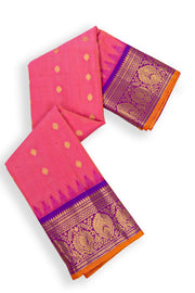 Candy Pink Handloom Gadwal Kuttu Cotton Saree With Silk Zari Border 10077064