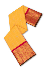 Soft Yellow Handloom Gadwal Kuttu Linen Saree With Silk Zari Border 10077066